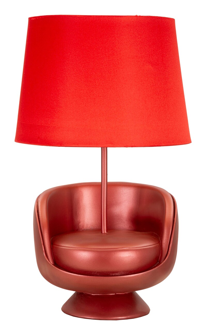 Lampa de masa Midcentury, Mauro Ferretti, 1 x E27, 40W, 26x43 cm, polirasina/fier, rosu - imagine 7